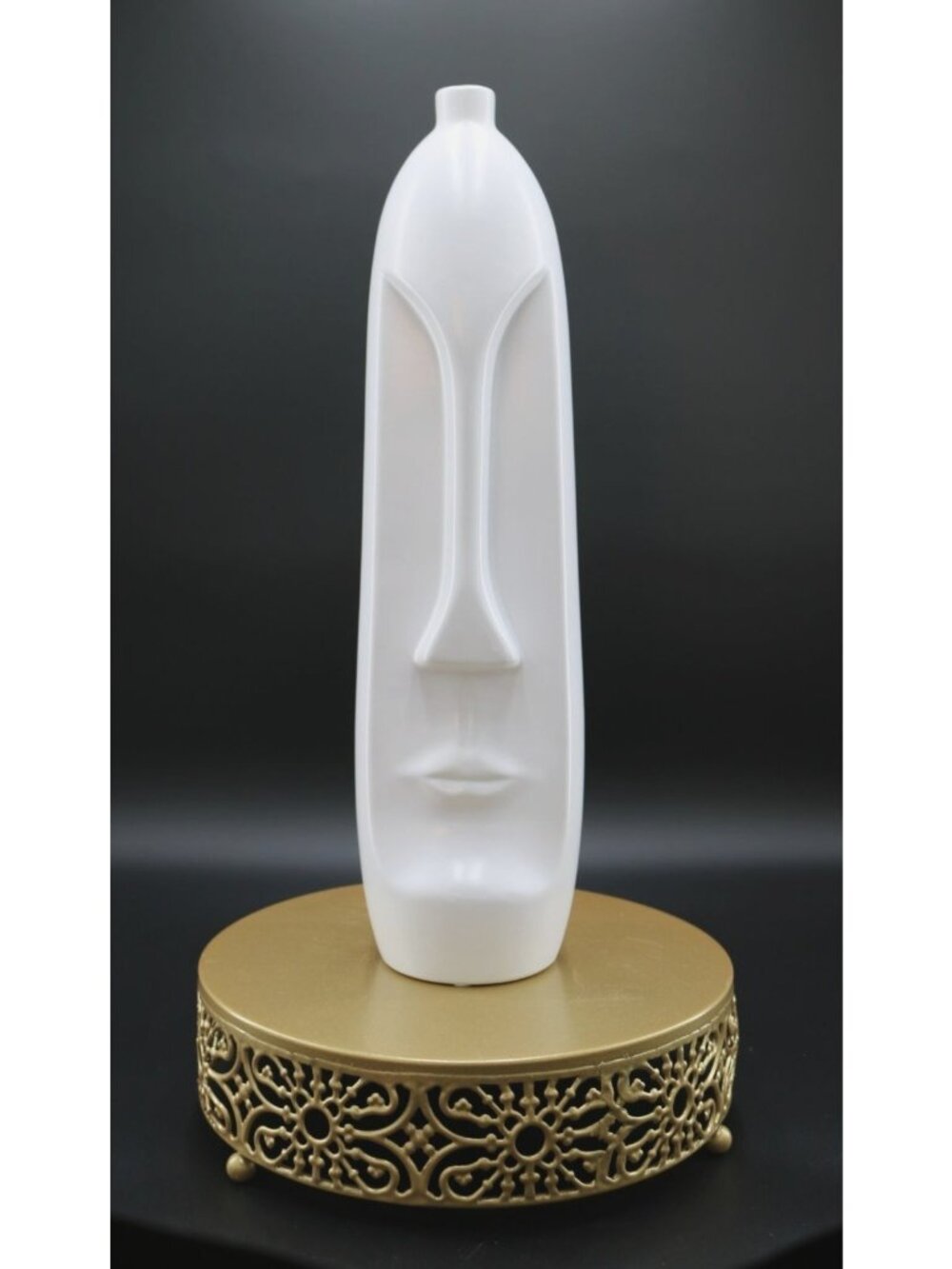 Vintage Vase. Mid-Century Modernist Long Narrow Face Design. Stone/Taupe Tone. C